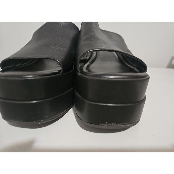 Steve Madden Black Platform Wedge Sandal Womens 7 Slip On Square Toe - Picture 5 of 15